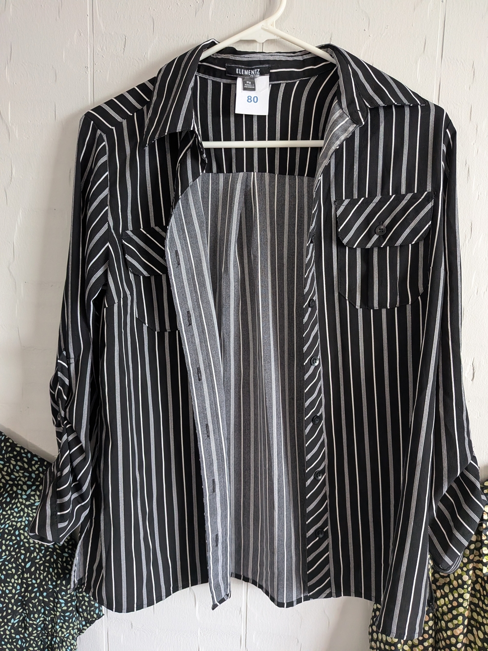 Elementz Black and White Vertical Stripe Button-Front Blouse